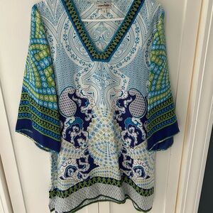 Anthropologie Blue and Green Patterned Tunic